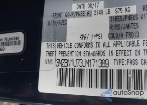 2018 Mazda Mazda3 Sport из США, поврежденный, VIN 3MZBN1U73JM171389